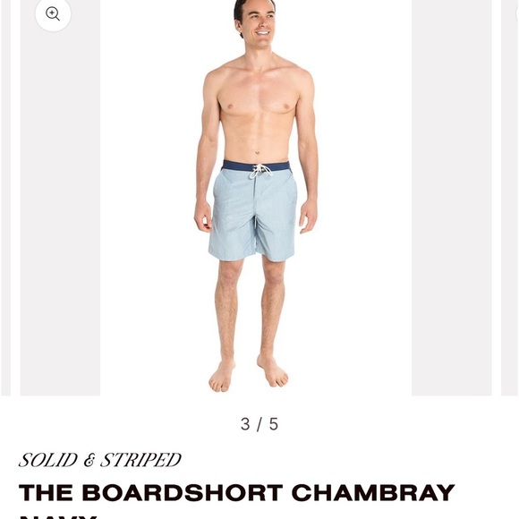 Solid & Striped chambray & Navy  Blue 7" Inseam Board Shorts NWOT - Picture 3 of 12